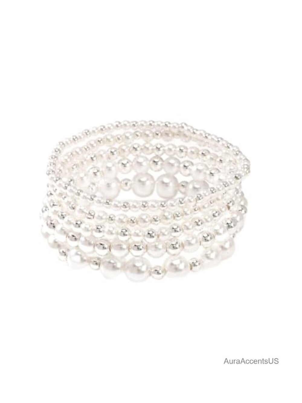 5-Piece Gold Plated Beaded Stretch Bracelet Stack Set Women Boho Jewelry